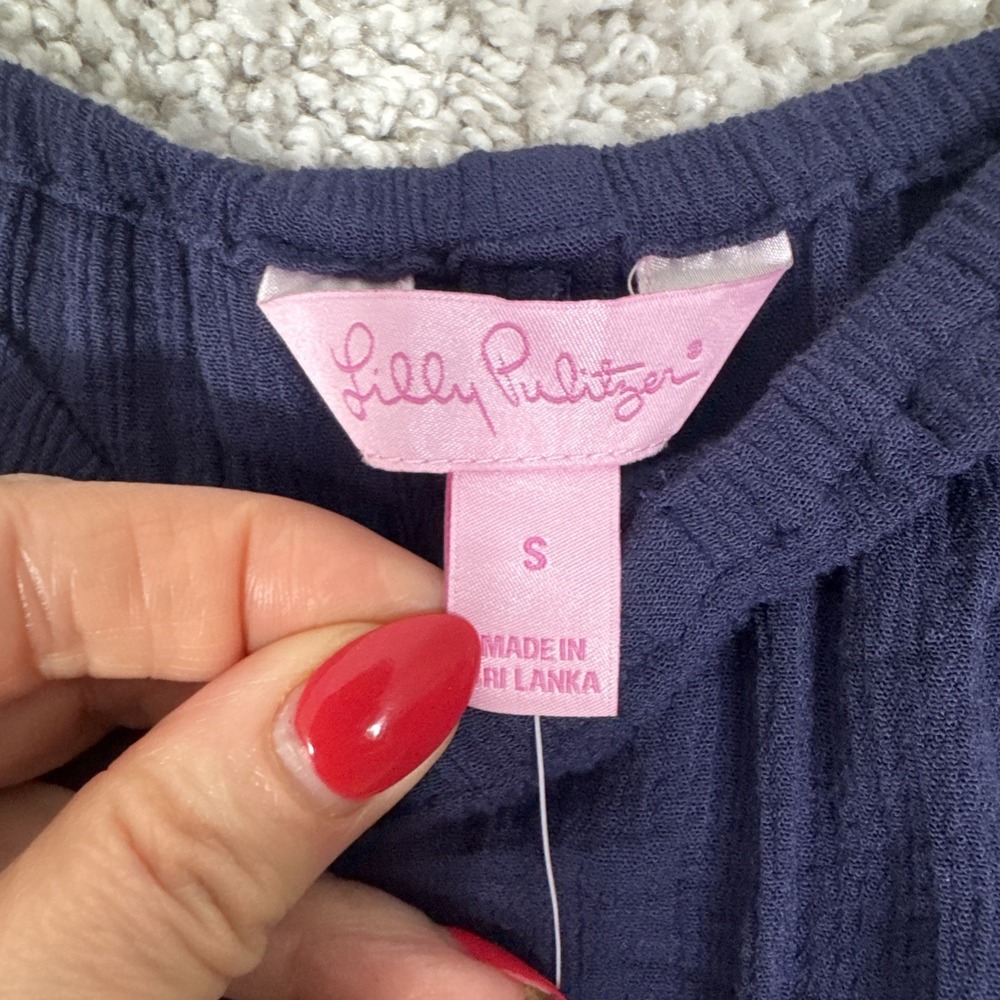 Lilly Pulitzer Delaney Top Size Small True Navy Gold Coin Accents - Picture 5 of 10